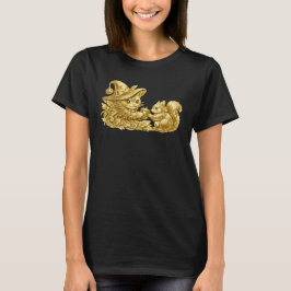 Halloween-Katze gibt Eichhörnchen Eichel Goldfolie T-Shirt
