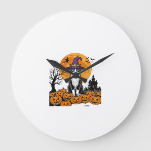 Halloween-Katze Hexe Kürbis Vintage Gruselig_1 Große Wanduhr
