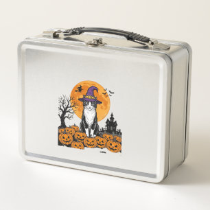 Halloween-Katze Hexe Kürbis Vintage Gruselig_1 Metall Brotdose