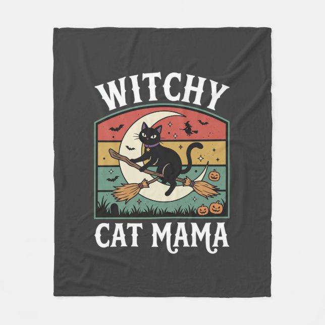 Halloween-Katze Hexen-Mama Fleecedecke (Vorderseite)