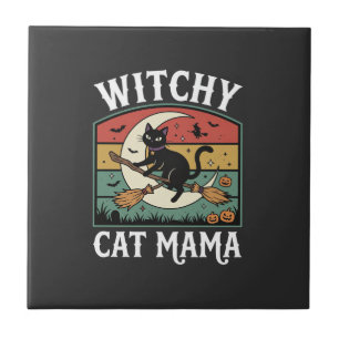 Halloween-Katze Hexen-Mama Fliese
