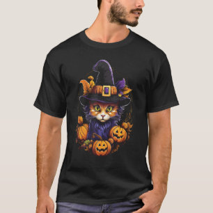 Halloween-Katze Hexenhut Kürbis Jack o Lantern Sca T-Shirt