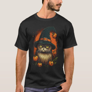 Halloween-Katze Hexenhut Kürbis Kostüm Grusel Meer T-Shirt