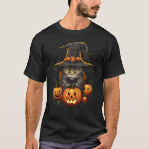 Halloween-Katze Hexenhut Kürbis Lustige Schwarze K T-Shirt