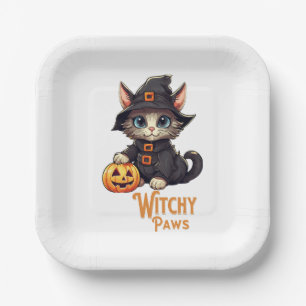 Halloween-Katze Hexenpfoten Pappteller
