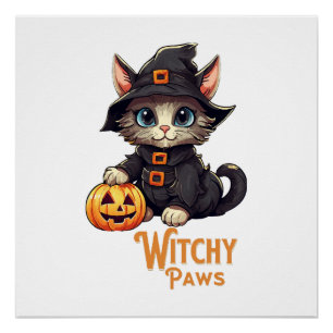 Halloween-Katze Hexenpfoten Poster