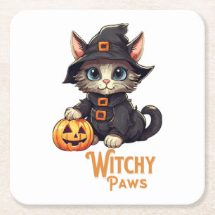 Halloween-Katze Hexenpfoten Rechteckiger Pappuntersetzer