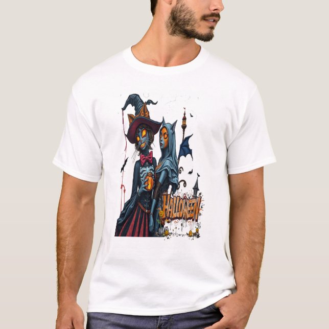 Halloween-Katze Horror Graffiti T-Shirt (Vorderseite)