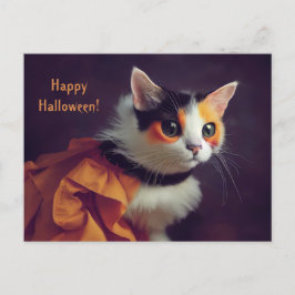 Halloween. Katze im Kürbis Kostüm. Postkarte