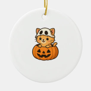 Halloween-Katze in einem Kürbis Classic T-Shirt Keramik Ornament