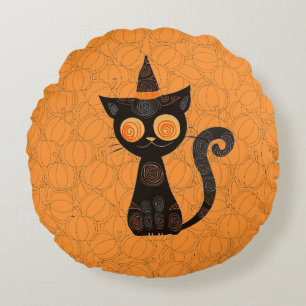 Halloween/Katze/Kürbis/Herbst Rundes Kissen