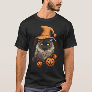 Halloween-Katze-Kürbis-Hut-Kostüm Lustiges Spuk-Kä T-Shirt