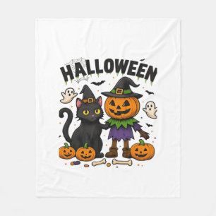Halloween-Katze & Kürbisfreunde Süßes gruseliges Fleecedecke