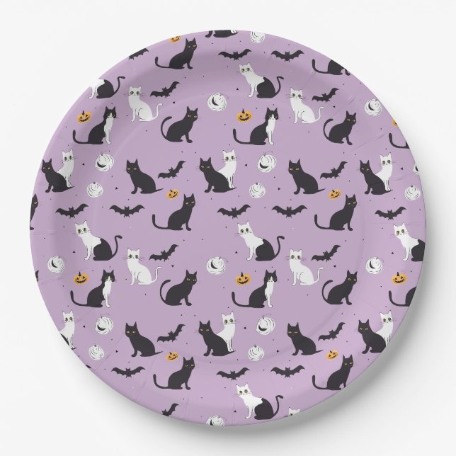 Halloween-Katze lila Pappteller (Vorderseite)