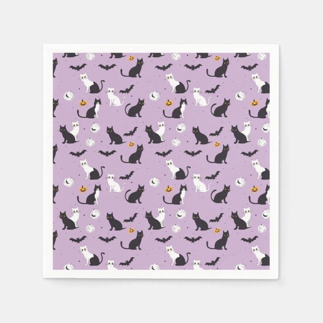 Halloween-Katze lila Serviette (Vorderseite)