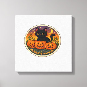 Halloween-Katze Meowgical-Kürbisse Stickerei Desig Leinwanddruck