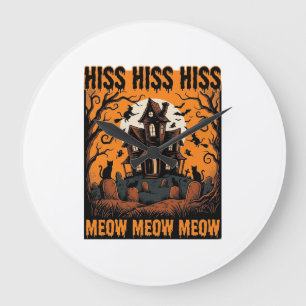Halloween-Katze Miauw Gruselig Vintage Hexenhaus Große Wanduhr