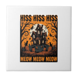 Halloween-Katze Miauw Gruseliges Vintage-Hexenhaus Fliese