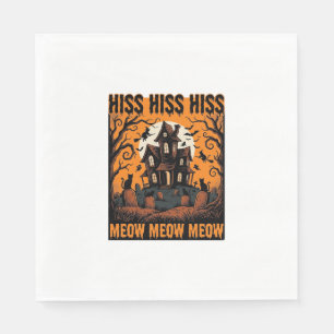 Halloween-Katze Miauw Gruseliges Vintage-Hexenhaus Serviette