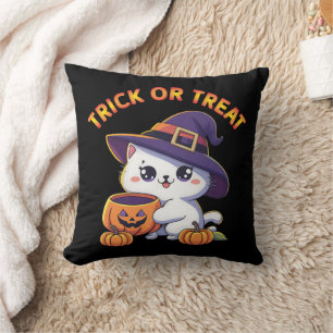 Halloween-Katze mit Jack O' Lantern Pumpkin Kissen