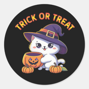 Halloween-Katze mit Jack O' Lantern Pumpkin Runder Aufkleber