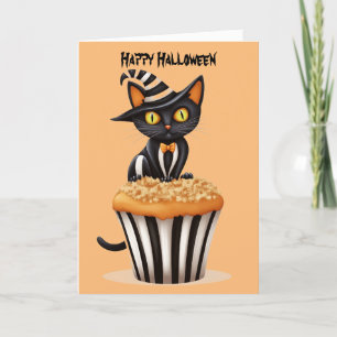 Halloween-Katze mit Muffin Feiertagskarte