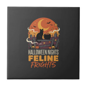 Halloween-Katze Mondlicht-Magie Fliese