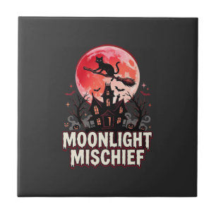 Halloween-Katze Mondlicht Unfug Fliese