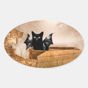 Halloween-Katze Ovaler Aufkleber