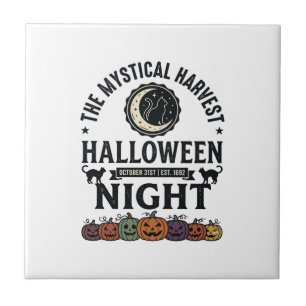 Halloween-Katze Schwarze Katzen Kürbisse Vintage L Fliese