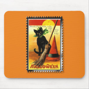 Halloween-Katze sitzt Hexenhut Mousepad