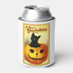 Halloween-Katze sitzt in Jack O Lantern Dosenkühler