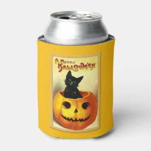 Halloween-Katze sitzt in Jack O Lantern Kann Kühle Dosenkühler