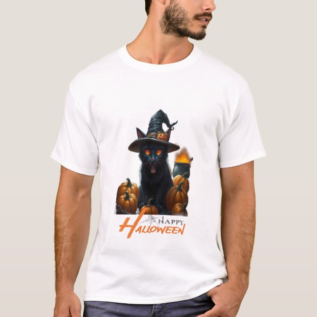 Halloween-Katze  T-Shirt (Vorderseite)