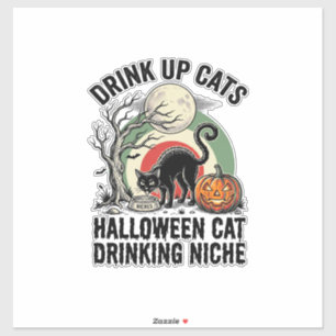Halloween-Katze trinkt Vintage-Mond-Party-Shirt_1 Aufkleber