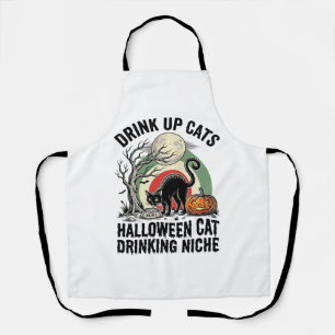 Halloween-Katze trinkt Vintage-Mond-Party-Shirt_1 Schürze