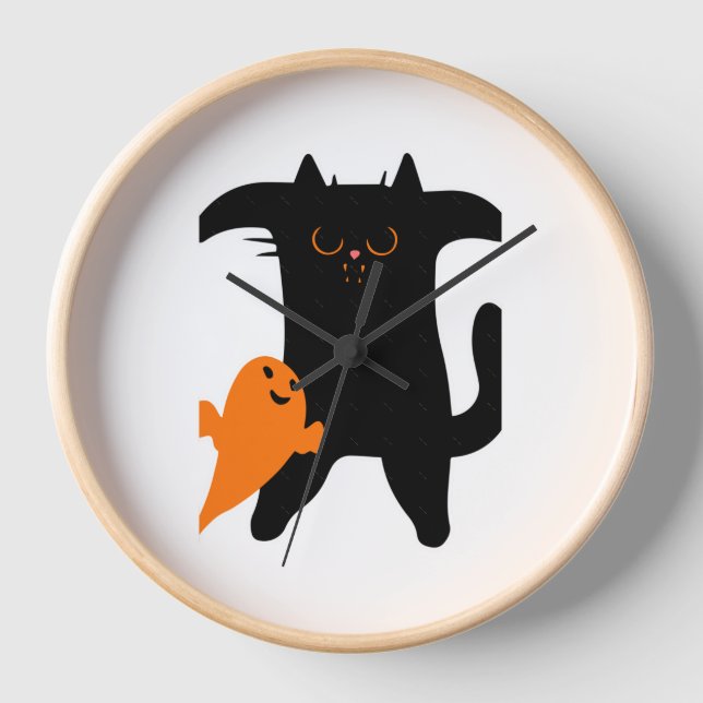 Halloween-Katze Uhr (Vorderseite)