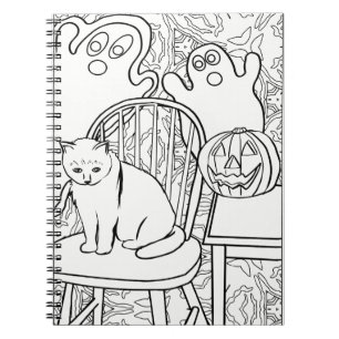 Halloween-Katze und Geist-Notizbuch Notizblock