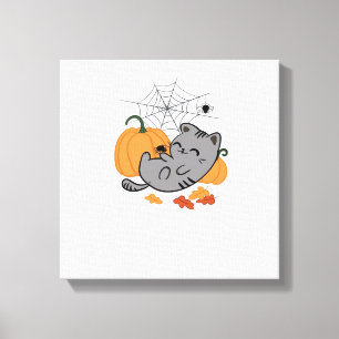 Halloween-Katze und Spinnen Classic T-Shirt Leinwanddruck
