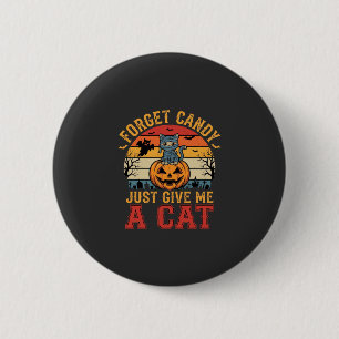 Halloween-Katze vergisst Süßigkeiten und gibt mir Button