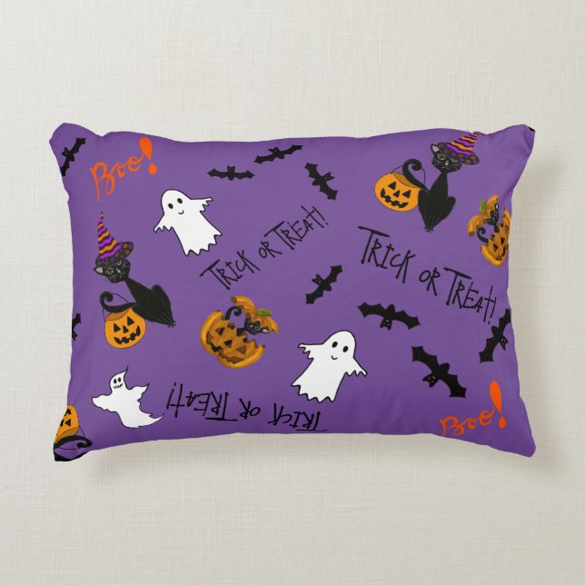 Halloween Katzen, Fledermäuse und Geister Dekokissen (Vorderseite)