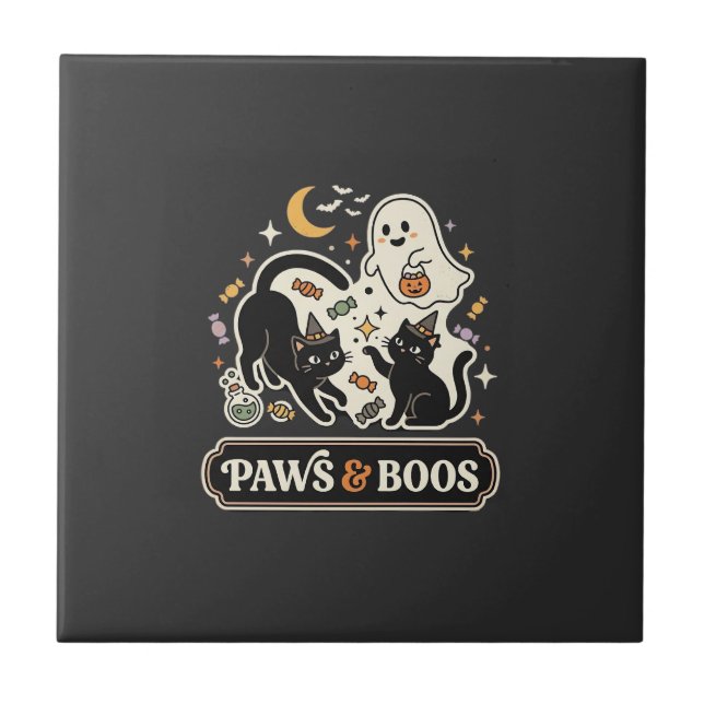 Halloween Katzen Geist Magie Fliese (Vorderseite)