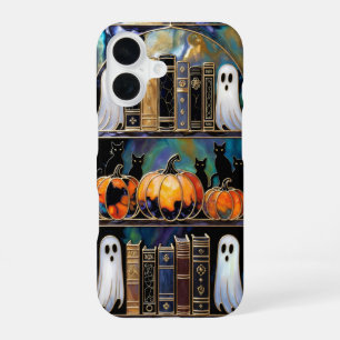 Halloween-Katzen-Geister-Handyhülle Bücherregal Kü iPhone 16 Hülle