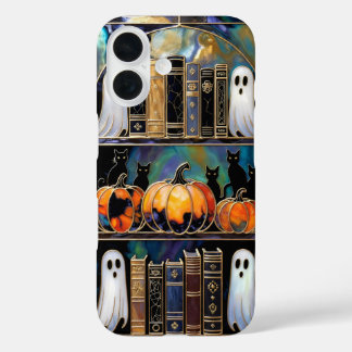 Halloween-Katzen-Geister-Handyhülle Bücherregal Kü iPhone 16 Hülle
