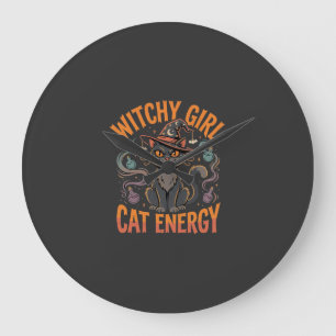 Halloween-Katzen-Hexen-Vibes Große Wanduhr