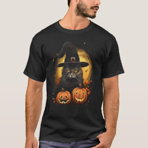 Halloween-Katzen-Hexenhut-Kürbis-Kostüm T-Shirt