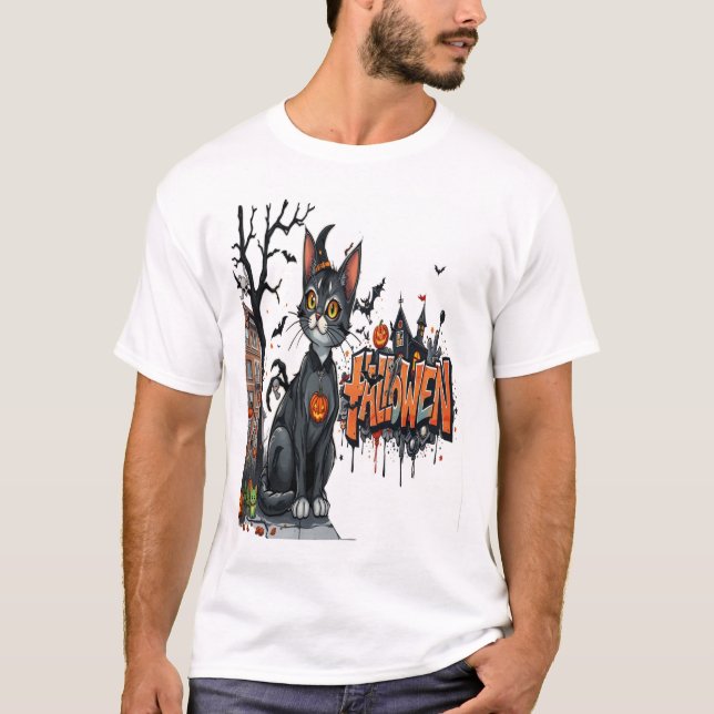 Halloween-Katzen-Horror-Kunst-Graffiti T-Shirt (Vorderseite)