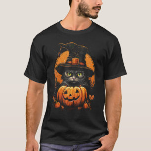 Halloween-Katzen-Kürbis-Kostüm Grusel-Saison Hexe T-Shirt