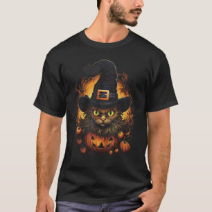 Halloween-Katzen-Kürbis-Kostüm Gruselhexenhut T-Shirt
