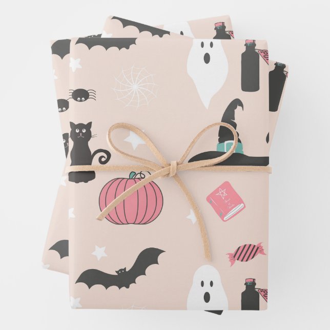 Halloween Katzen, Kürbis und Fledermäuse Geschenkpapier Set (Beispiel)